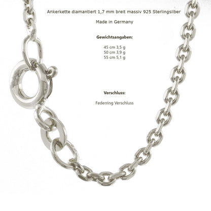 Silberkette Echt 925 Sterlingsilber Ankerkette diamantiert Silber Halskette - Damenkette und Herrenkette Made in Germany