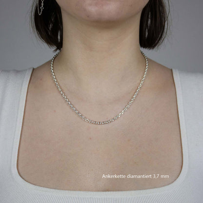 Silberkette Echt 925 Sterlingsilber Ankerkette diamantiert Silber Halskette - Damenkette und Herrenkette Made in Germany