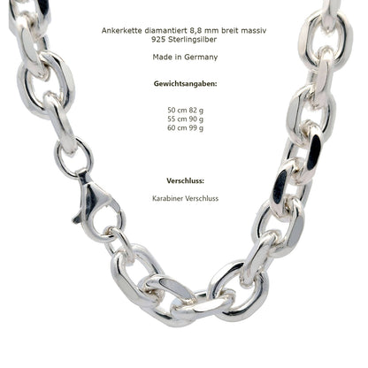 Silberkette Echt 925 Sterlingsilber Ankerkette diamantiert Silber Halskette - Damenkette und Herrenkette Made in Germany