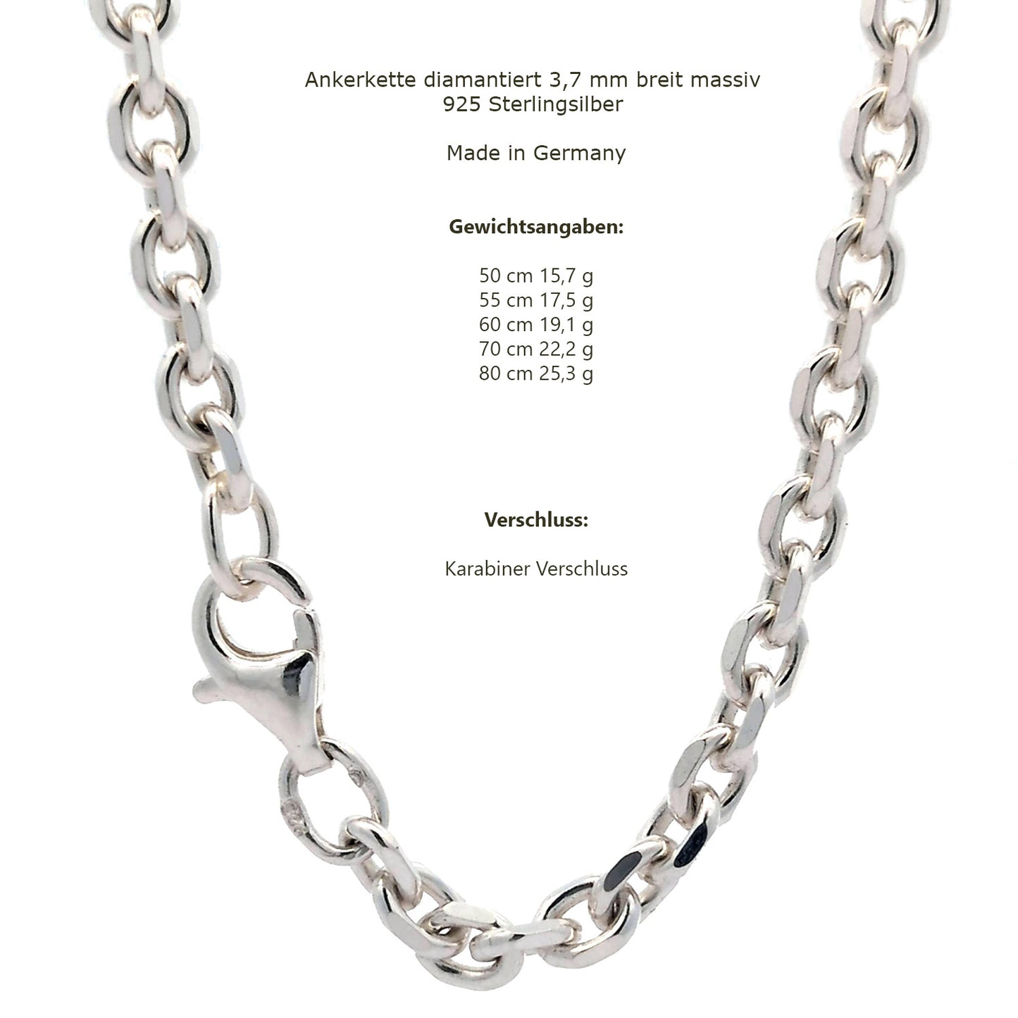 Silberkette Echt 925 Sterlingsilber Ankerkette diamantiert Silber Halskette - Damenkette und Herrenkette Made in Germany