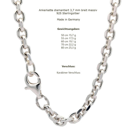 Silberkette Echt 925 Sterlingsilber Ankerkette diamantiert Silber Halskette - Damenkette und Herrenkette Made in Germany