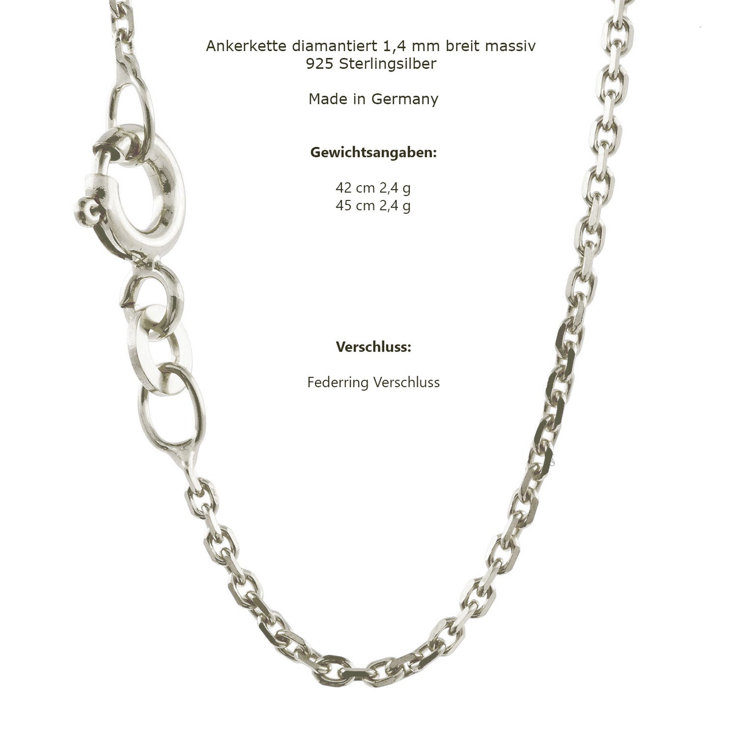 Silberkette Echt 925 Sterlingsilber Ankerkette diamantiert Silber Halskette - Damenkette und Herrenkette Made in Germany