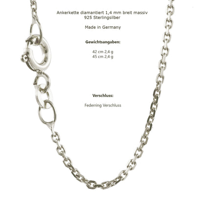 Silberkette Echt 925 Sterlingsilber Ankerkette diamantiert Silber Halskette - Damenkette und Herrenkette Made in Germany