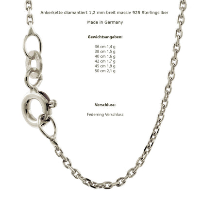 Silberkette Echt 925 Sterlingsilber Ankerkette diamantiert Silber Halskette - Damenkette und Herrenkette Made in Germany