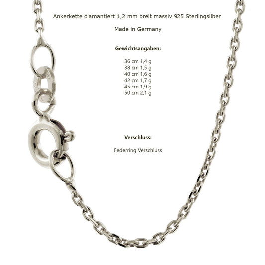 Silberkette Echt 925 Sterlingsilber Ankerkette diamantiert Silber Halskette - Damenkette und Herrenkette Made in Germany