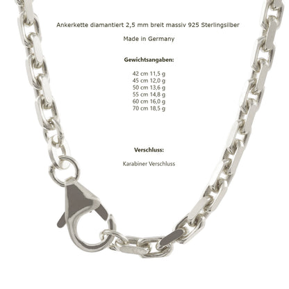 Silberkette Echt 925 Sterlingsilber Ankerkette diamantiert Silber Halskette - Damenkette und Herrenkette Made in Germany