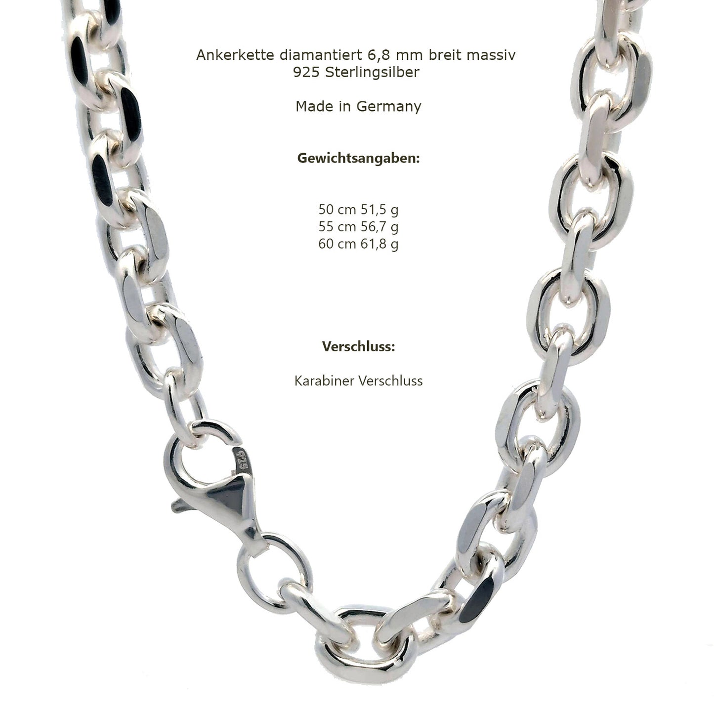 Silberkette Echt 925 Sterlingsilber Ankerkette diamantiert Silber Halskette - Damenkette und Herrenkette Made in Germany