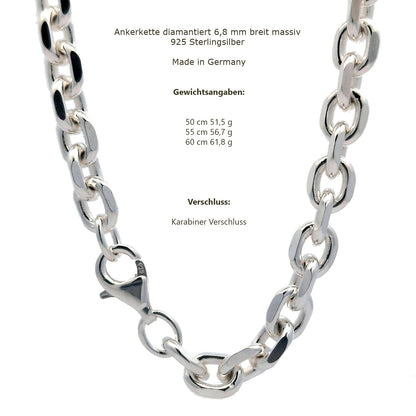 Silberkette Echt 925 Sterlingsilber Ankerkette diamantiert Silber Halskette - Damenkette und Herrenkette Made in Germany