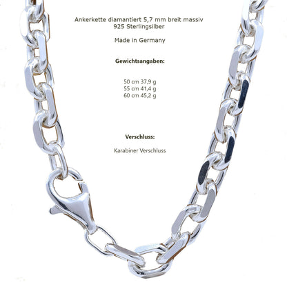 Silberkette Echt 925 Sterlingsilber Ankerkette diamantiert Silber Halskette - Damenkette und Herrenkette Made in Germany