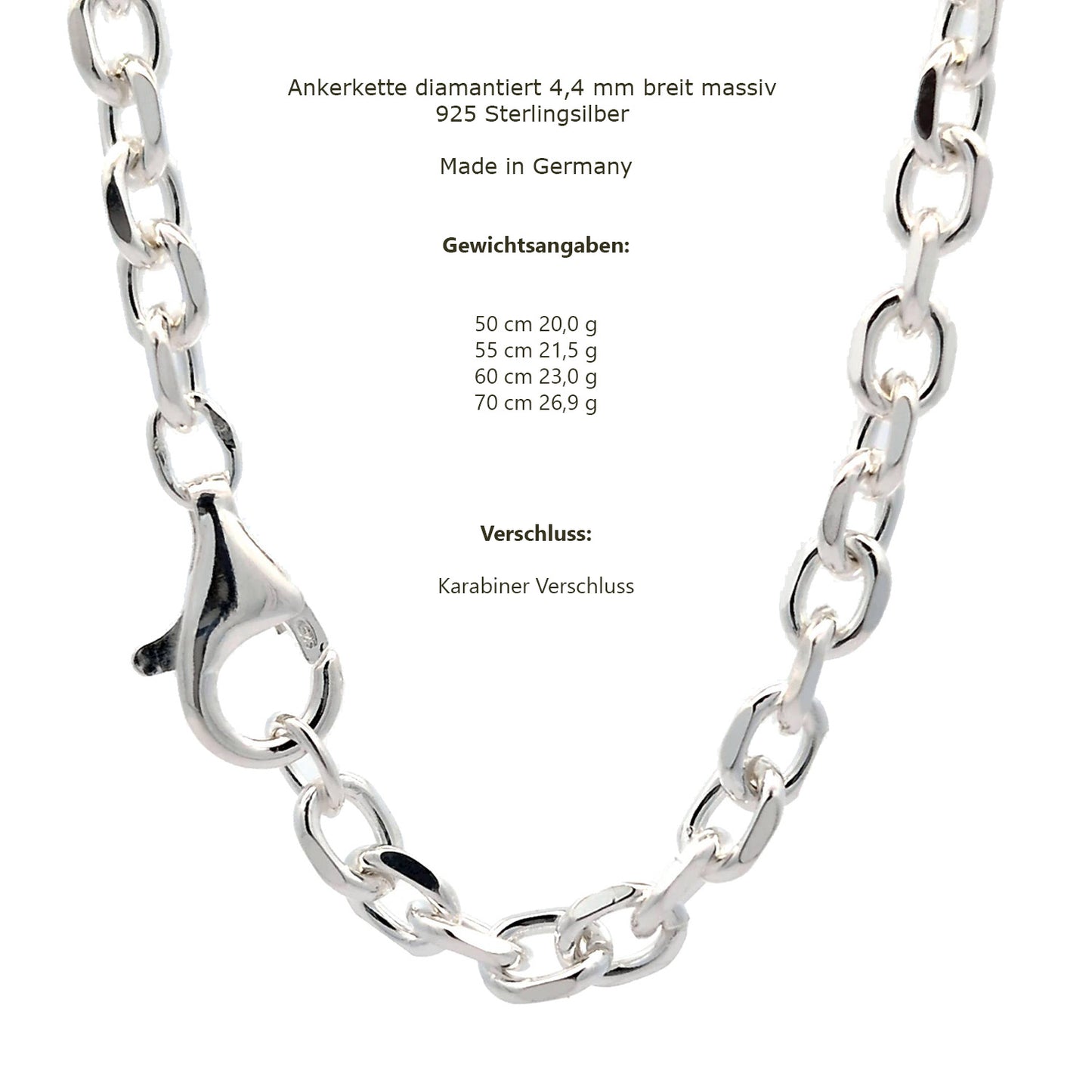 Silberkette Echt 925 Sterlingsilber Ankerkette diamantiert Silber Halskette - Damenkette und Herrenkette Made in Germany