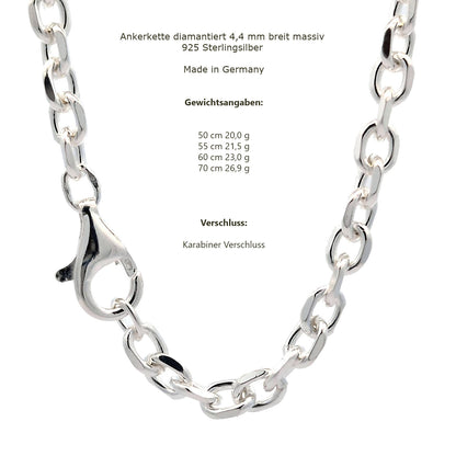 Silberkette Echt 925 Sterlingsilber Ankerkette diamantiert Silber Halskette - Damenkette und Herrenkette Made in Germany