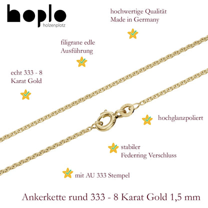 Goldkette Ankerkette rund Halskette Breite 1,5 mm - 333 - 8 Karat Gold