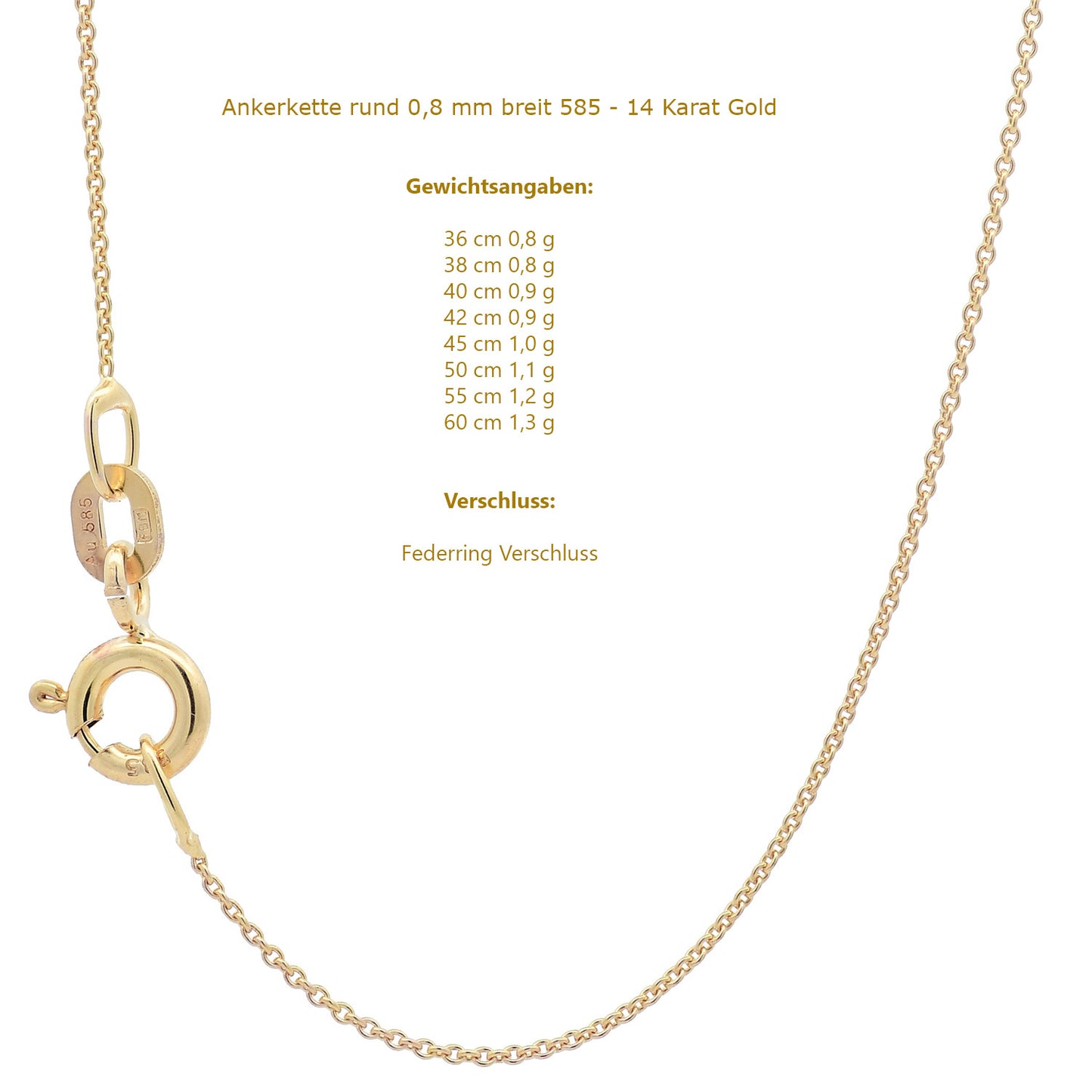 Ankerkette rund Halskette  585 - 14 Karat Gold Auswahl