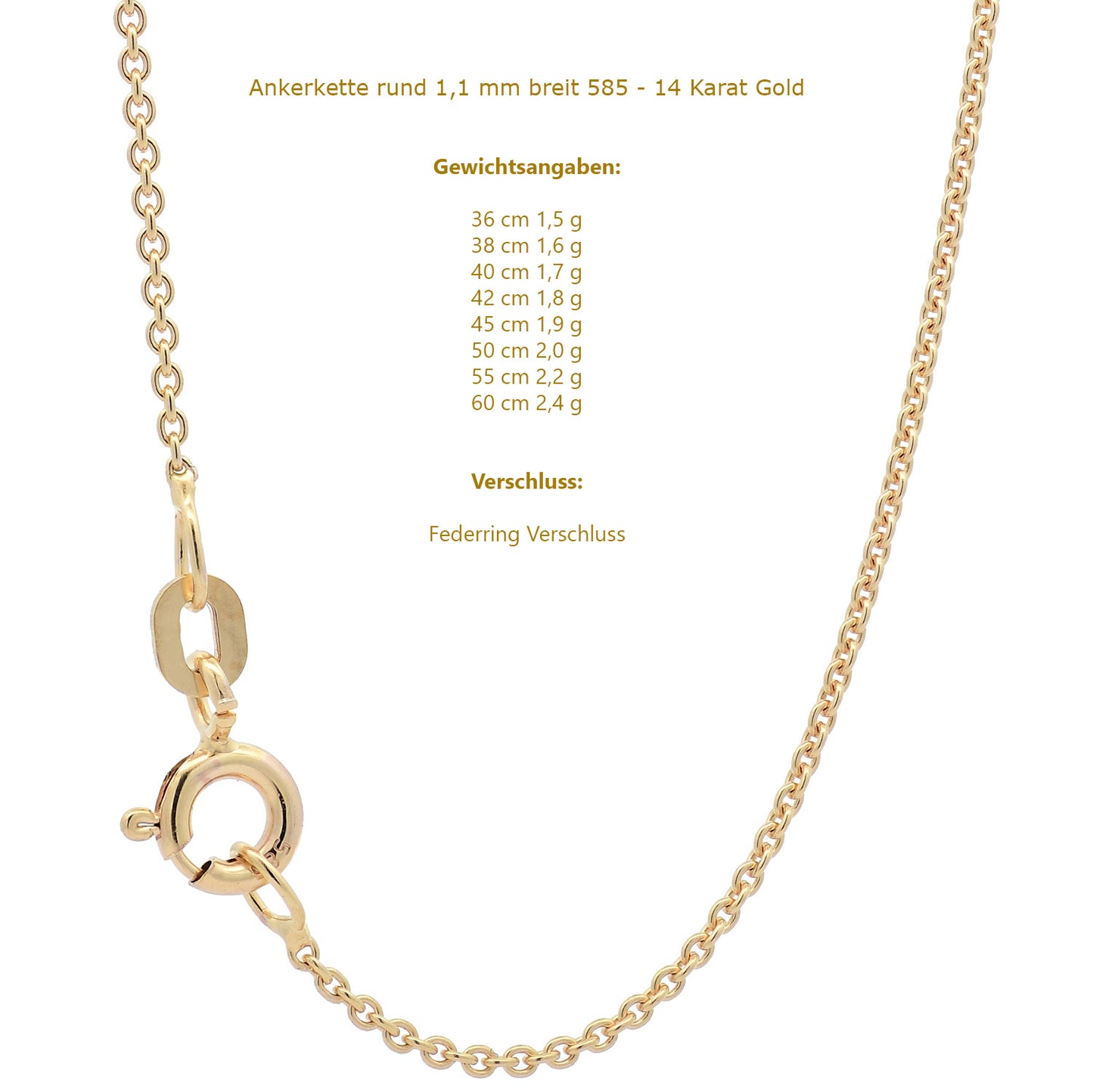 Ankerkette rund Halskette  585 - 14 Karat Gold Auswahl
