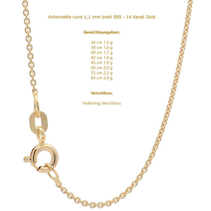 Ankerkette rund Halskette  585 - 14 Karat Gold Auswahl