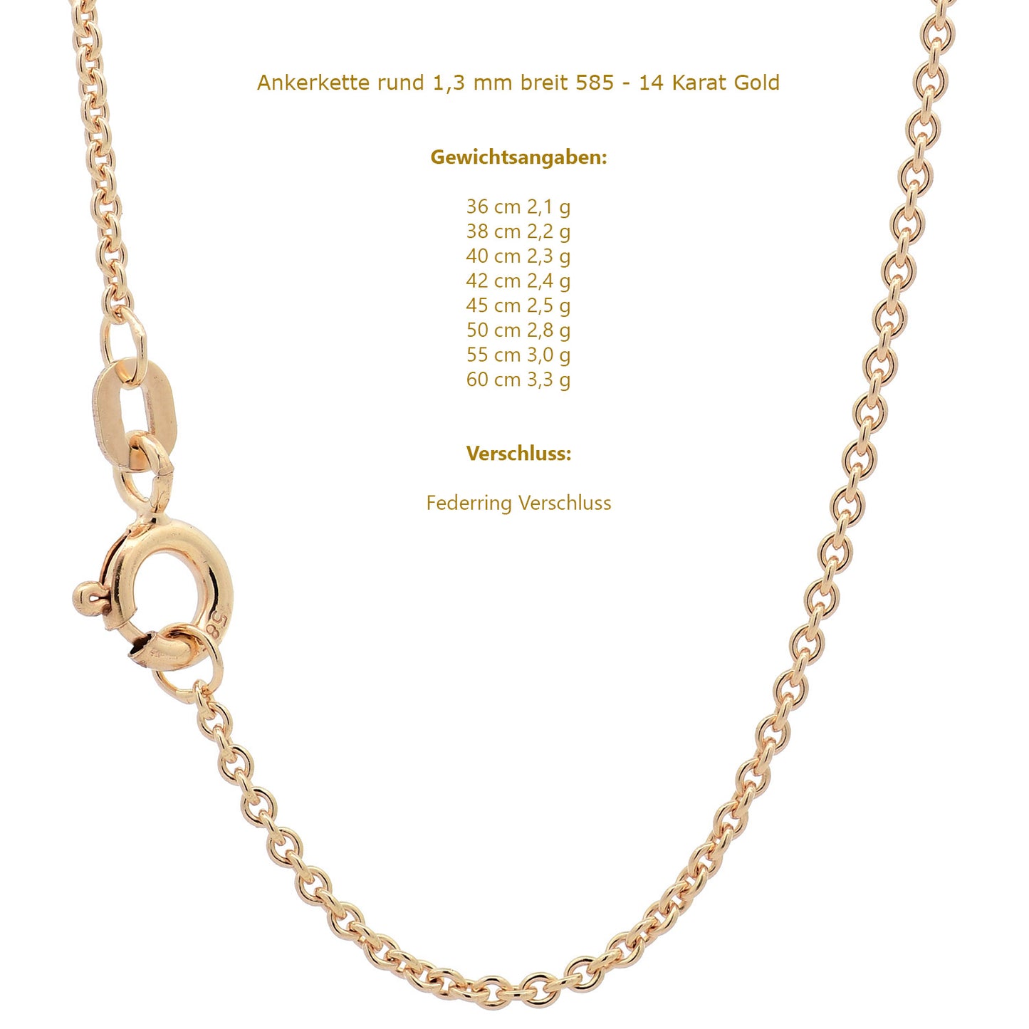 Ankerkette rund Halskette  585 - 14 Karat Gold Auswahl