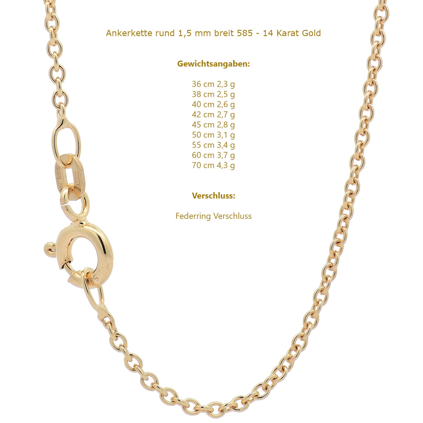 Ankerkette rund Halskette  585 - 14 Karat Gold Auswahl
