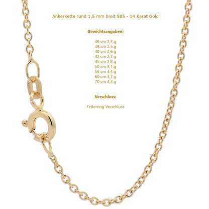 Ankerkette rund Halskette  585 - 14 Karat Gold Auswahl