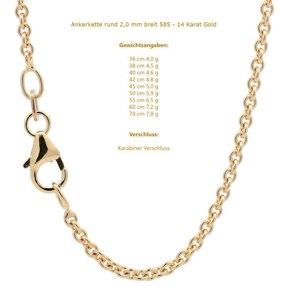 Ankerkette rund Halskette  585 - 14 Karat Gold Auswahl