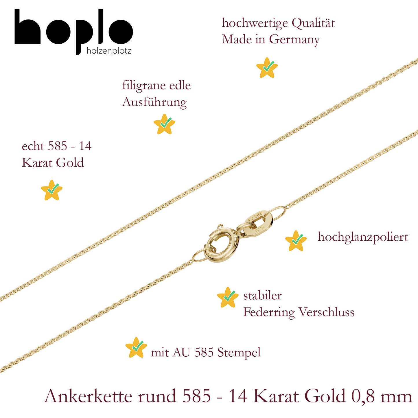 Ankerkette rund Halskette  585 - 14 Karat Gold Auswahl