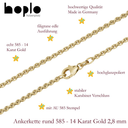 Ankerkette rund Halskette  585 - 14 Karat Gold Auswahl