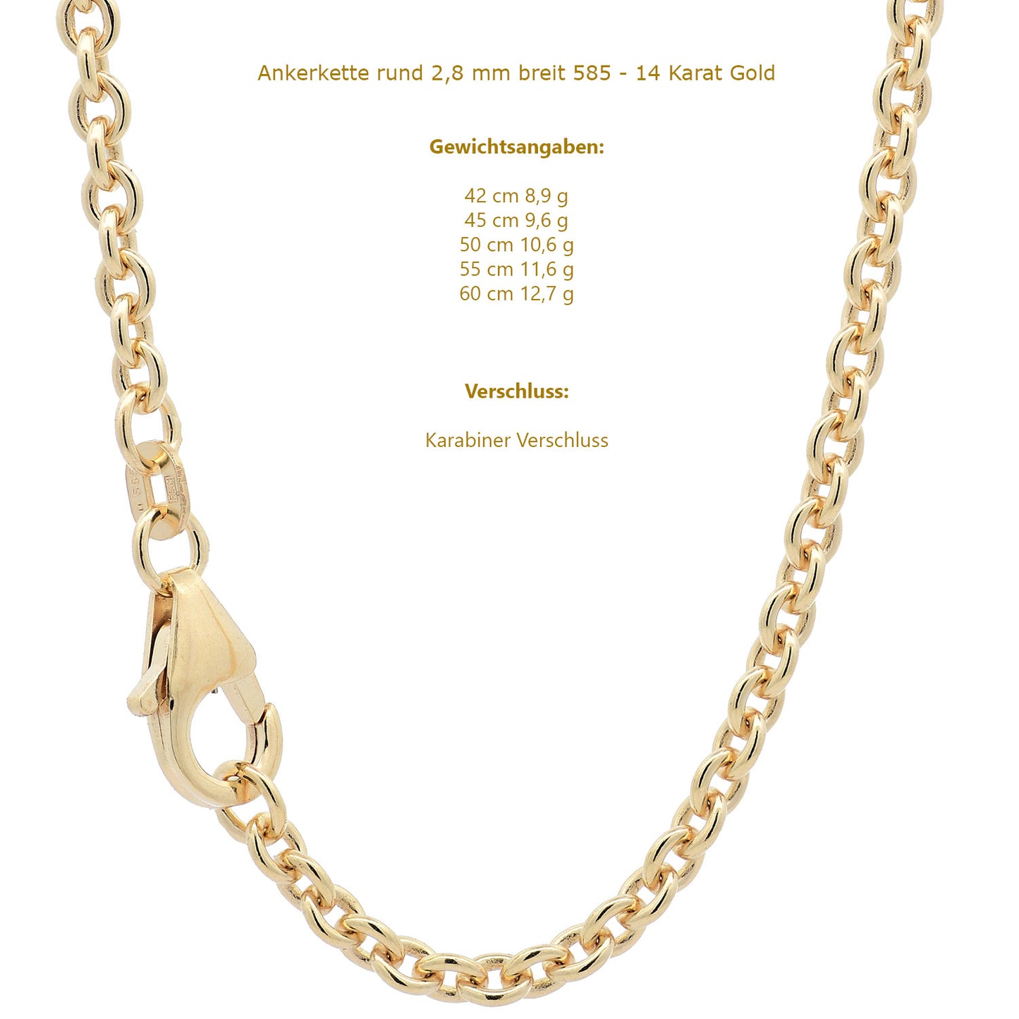 Ankerkette rund Halskette  585 - 14 Karat Gold Auswahl