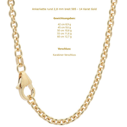 Ankerkette rund Halskette  585 - 14 Karat Gold Auswahl