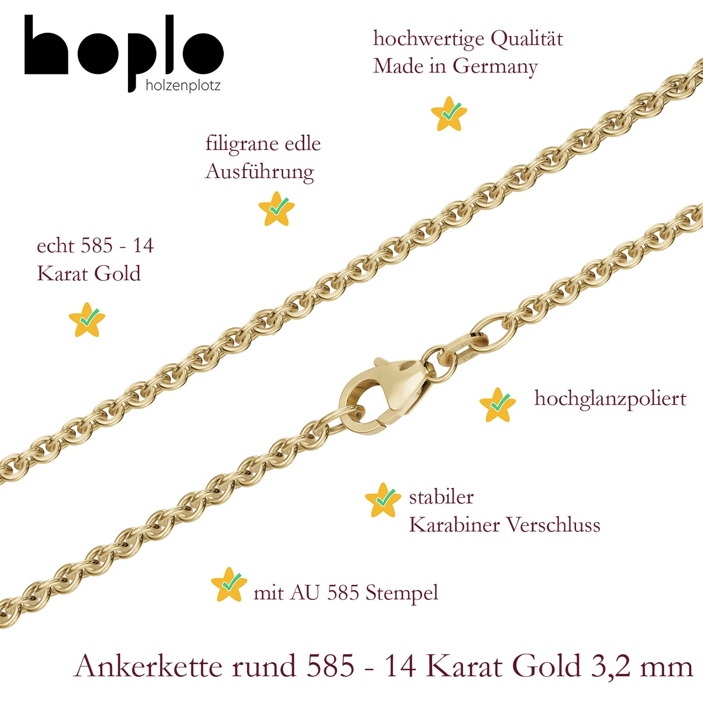 Ankerkette rund Halskette  585 - 14 Karat Gold Auswahl