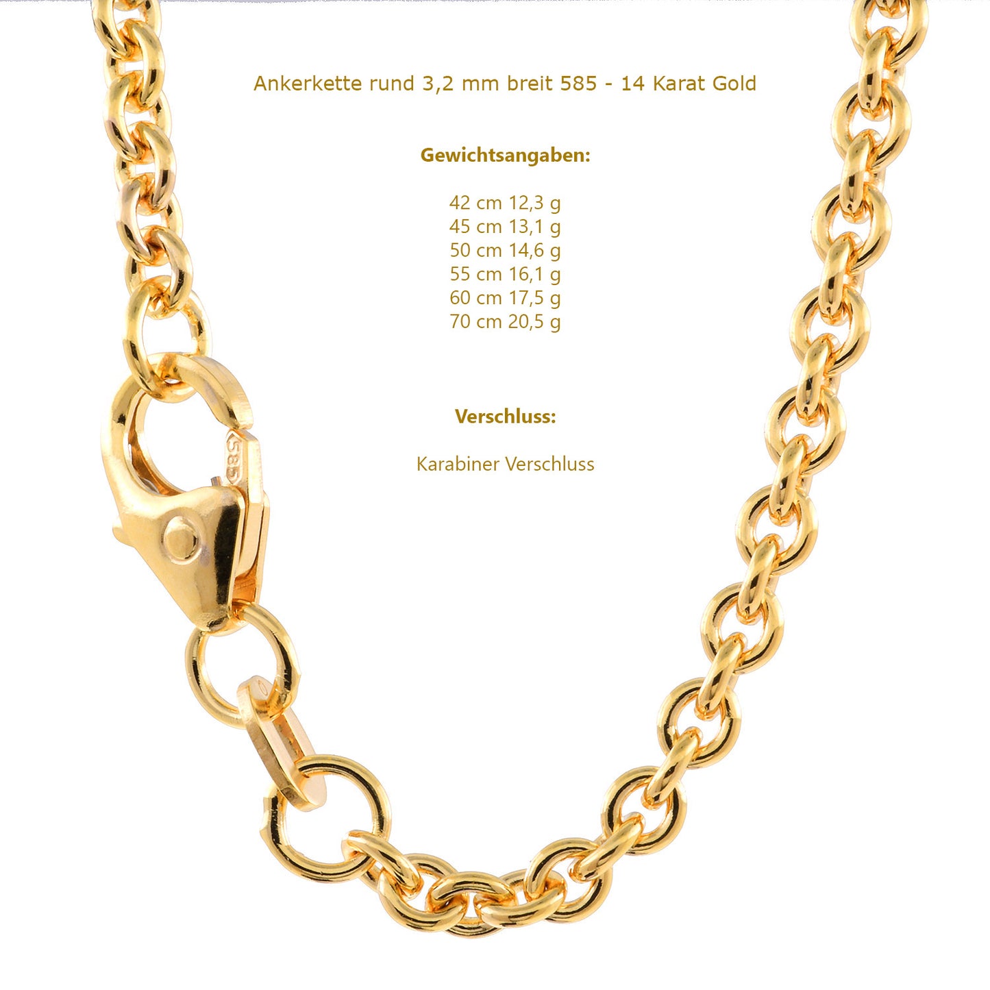 Ankerkette rund Halskette  585 - 14 Karat Gold Auswahl