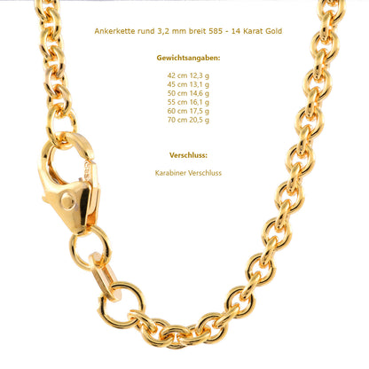 Ankerkette rund Halskette  585 - 14 Karat Gold Auswahl