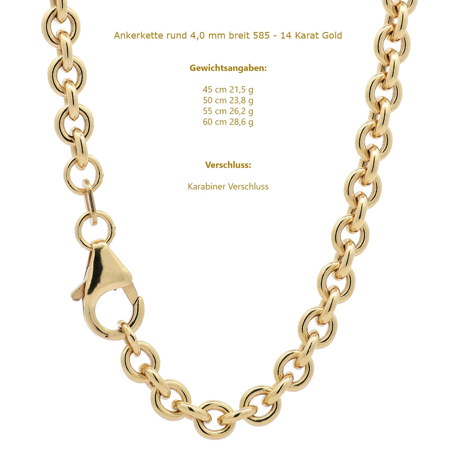 Ankerkette rund Halskette  585 - 14 Karat Gold Auswahl