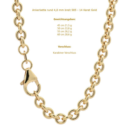 Ankerkette rund Halskette  585 - 14 Karat Gold Auswahl