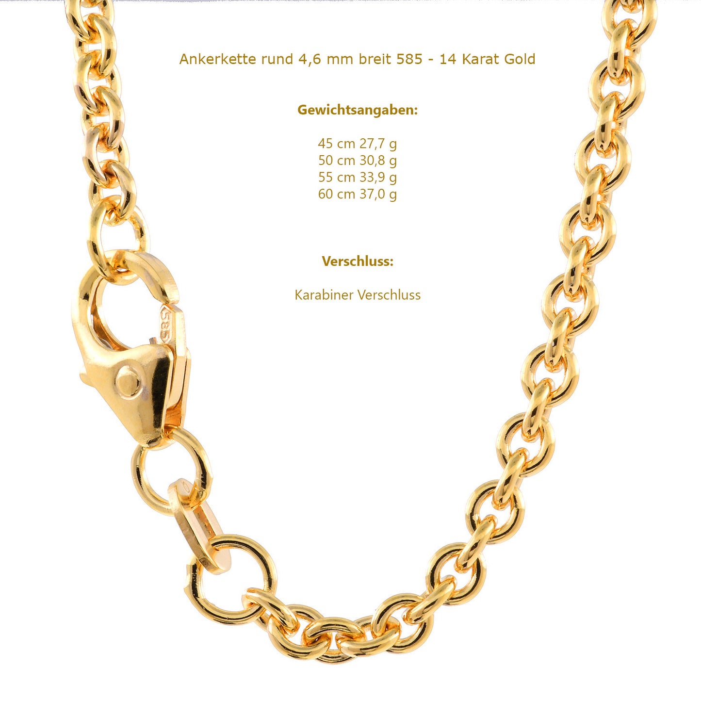 Ankerkette rund Halskette  585 - 14 Karat Gold Auswahl