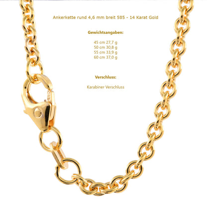 Ankerkette rund Halskette  585 - 14 Karat Gold Auswahl