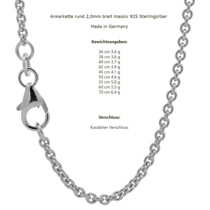 Silberkette Echt 925 Sterlingsilber Ankerkette rund Silber Halskette - Damenkette und Herrenkette Made in Germany