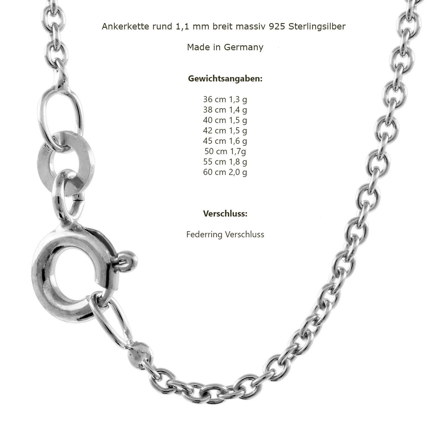 Silberkette Echt 925 Sterlingsilber Ankerkette rund Silber Halskette - Damenkette und Herrenkette Made in Germany