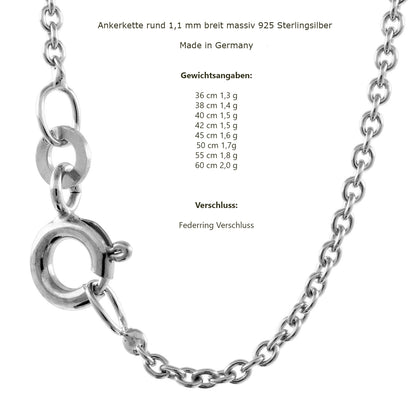 Silberkette Echt 925 Sterlingsilber Ankerkette rund Silber Halskette - Damenkette und Herrenkette Made in Germany
