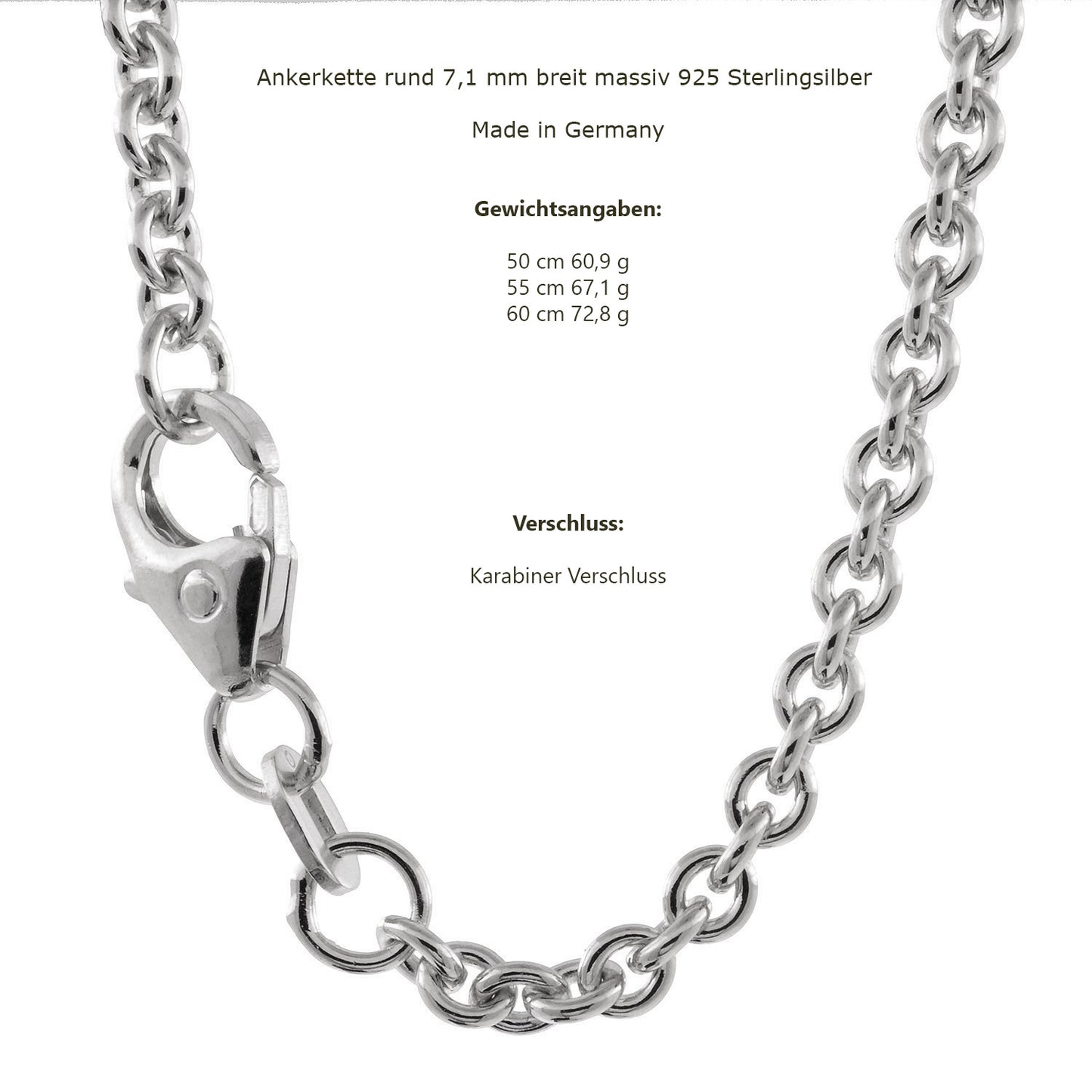 Silberkette Echt 925 Sterlingsilber Ankerkette rund Silber Halskette - Damenkette und Herrenkette Made in Germany