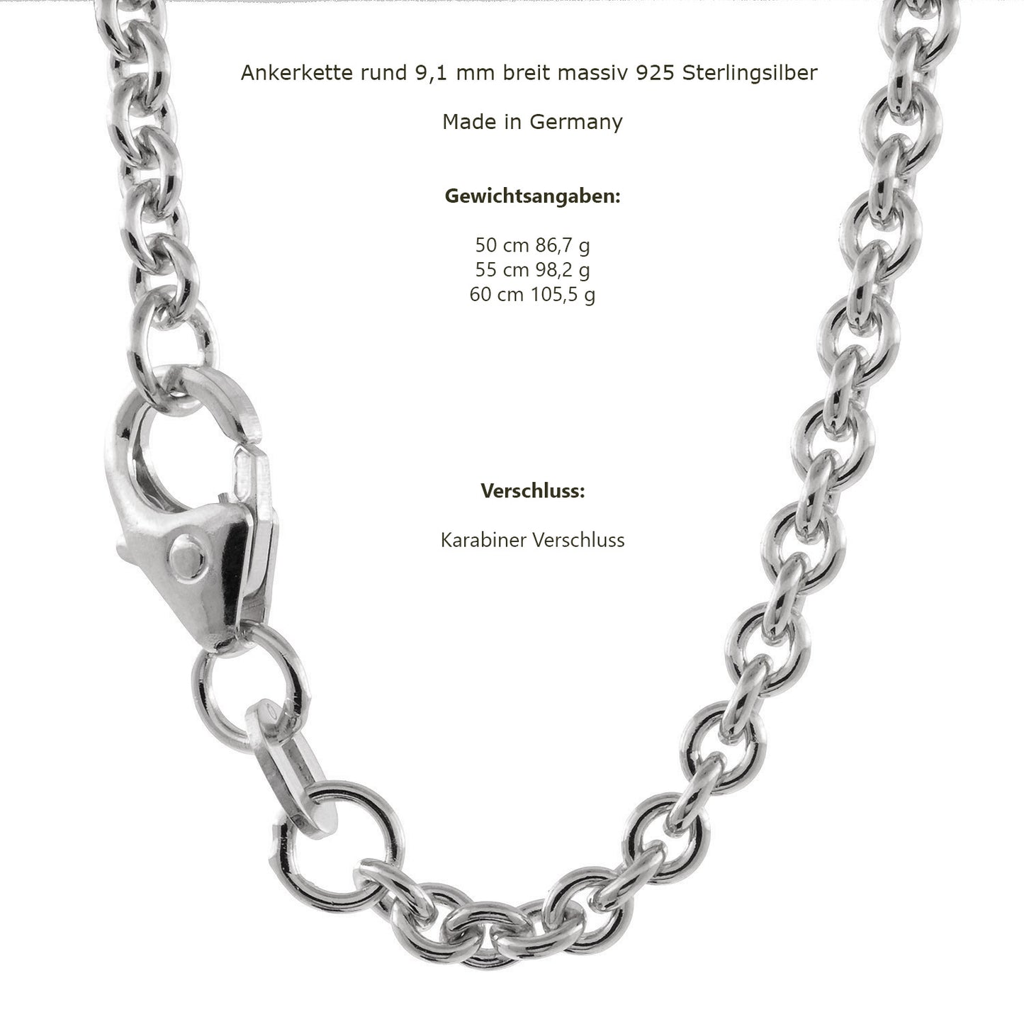 Silberkette Echt 925 Sterlingsilber Ankerkette rund Silber Halskette - Damenkette und Herrenkette Made in Germany
