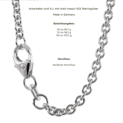 Silberkette Echt 925 Sterlingsilber Ankerkette rund Silber Halskette - Damenkette und Herrenkette Made in Germany