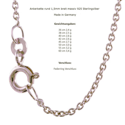 Silberkette Echt 925 Sterlingsilber Ankerkette rund Silber Halskette - Damenkette und Herrenkette Made in Germany