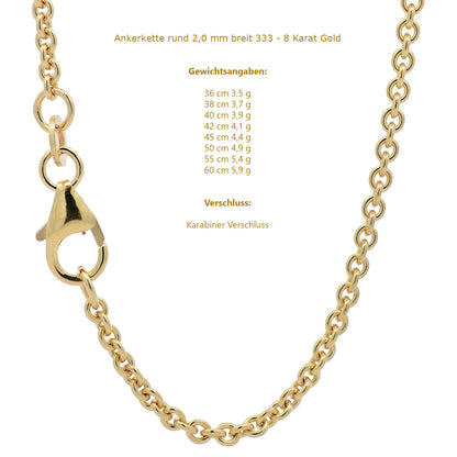 Goldkette Ankerkette rund Halskette  massiv 333 - 8 Karat Gold Auswahl