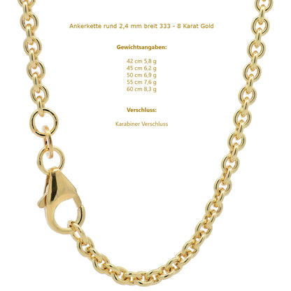 Goldkette Ankerkette rund Halskette  massiv 333 - 8 Karat Gold Auswahl