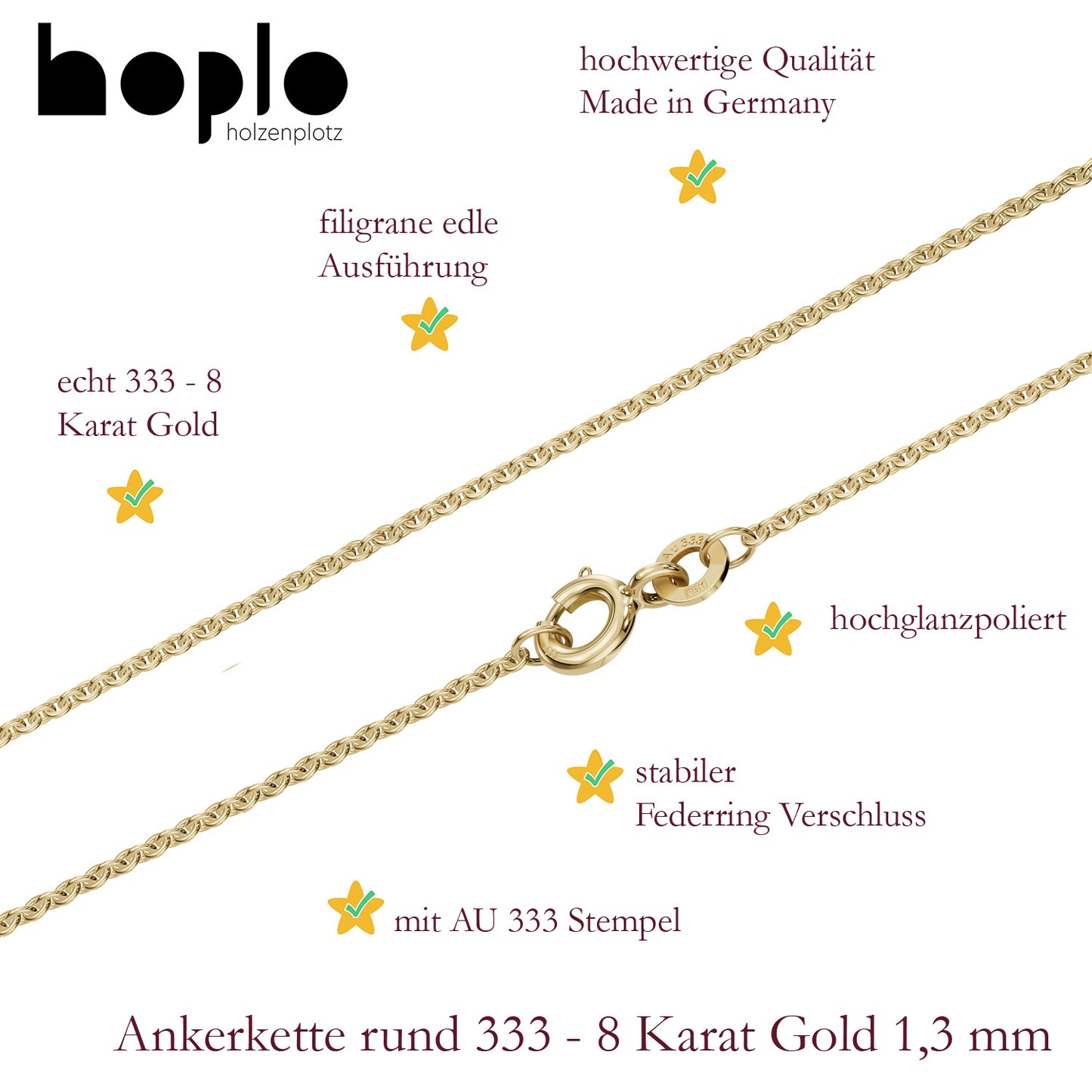 Goldkette Ankerkette rund Halskette  massiv 333 - 8 Karat Gold Auswahl