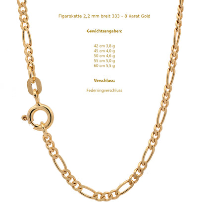 Massive Goldkette Figarokette diamantiert Halskette 333 - 8 Karat Gold