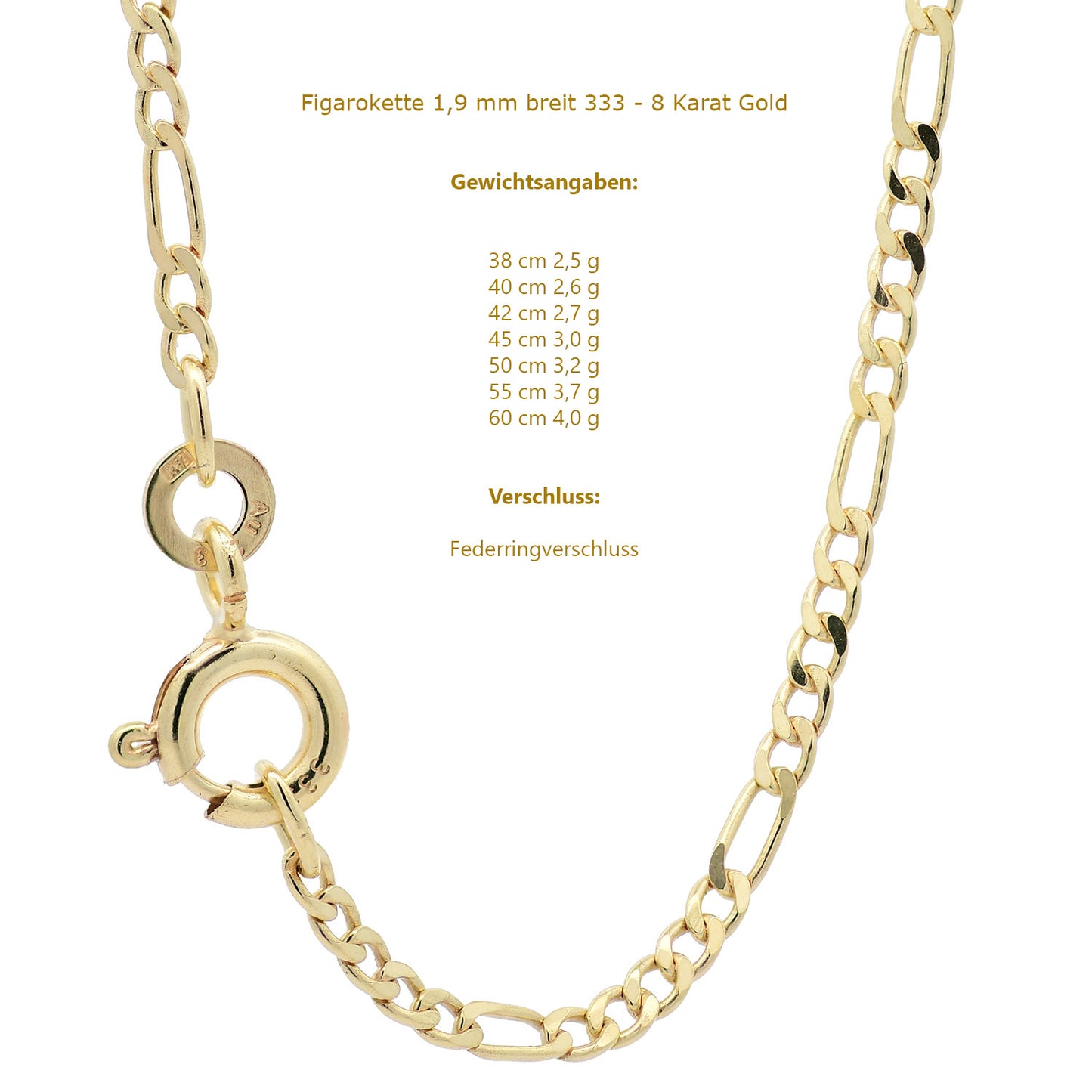 Massive Goldkette Figarokette diamantiert Halskette 333 - 8 Karat Gold