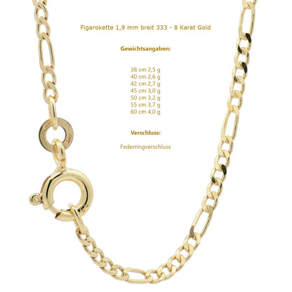Massive Goldkette Figarokette diamantiert Halskette 333 - 8 Karat Gold