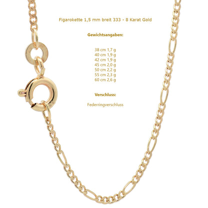 Massive Goldkette Figarokette diamantiert Halskette 333 - 8 Karat Gold