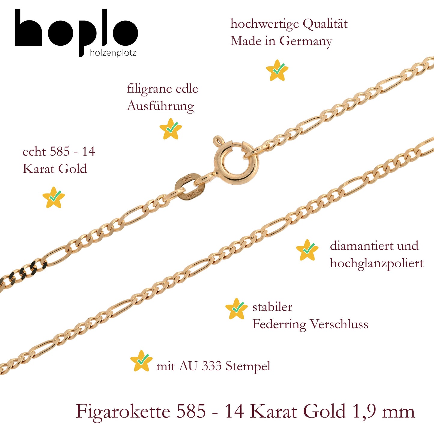 Massive Goldkette Figarokette diamantiert Halskette 585- 14 Karat Gold