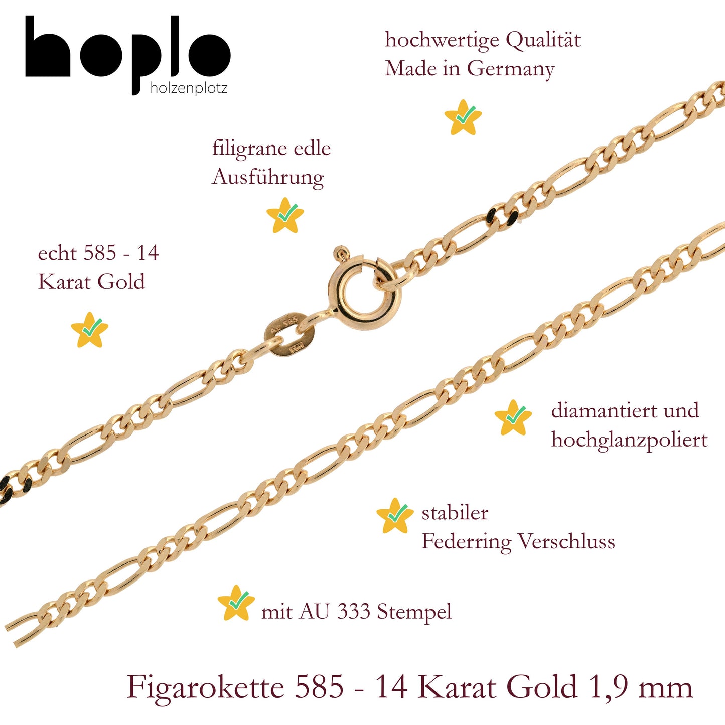 Massive Goldkette Figarokette diamantiert Halskette 585- 14 Karat Gold